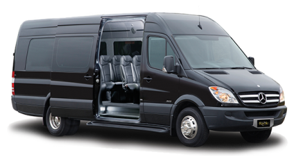 Black Mercedes Benz Sprinter luxury passenger van on display
