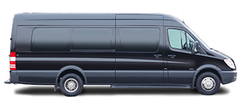 Side view of black Mercedes Sprinter van