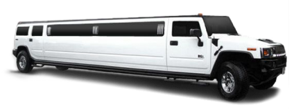 Side view of white Hummer stretch limousine