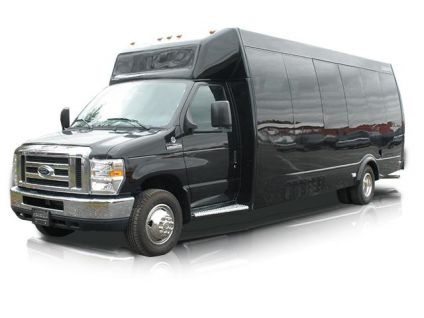 Black 24 passenger minibus on display