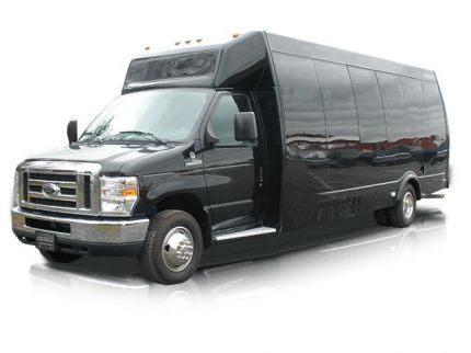 Black 24 passenger minibus on display