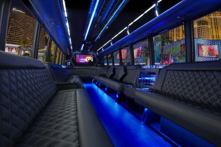 Limo bus interior with neon lighting